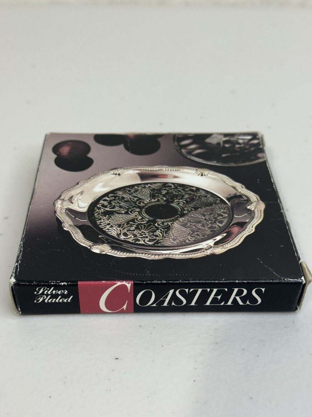 Vintage Silver-Plated Coasters Set of 4 Ornate Scalloped Embossed Patina 3.5”
